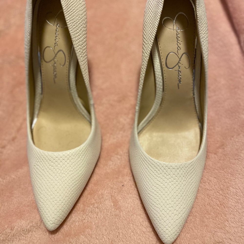 Jessica Simpson white heels